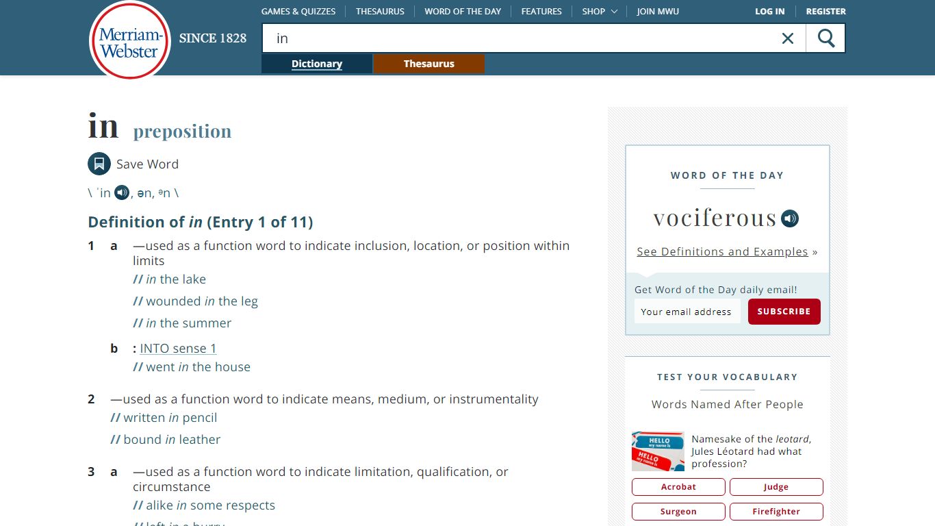 In Definition & Meaning - Merriam-Webster